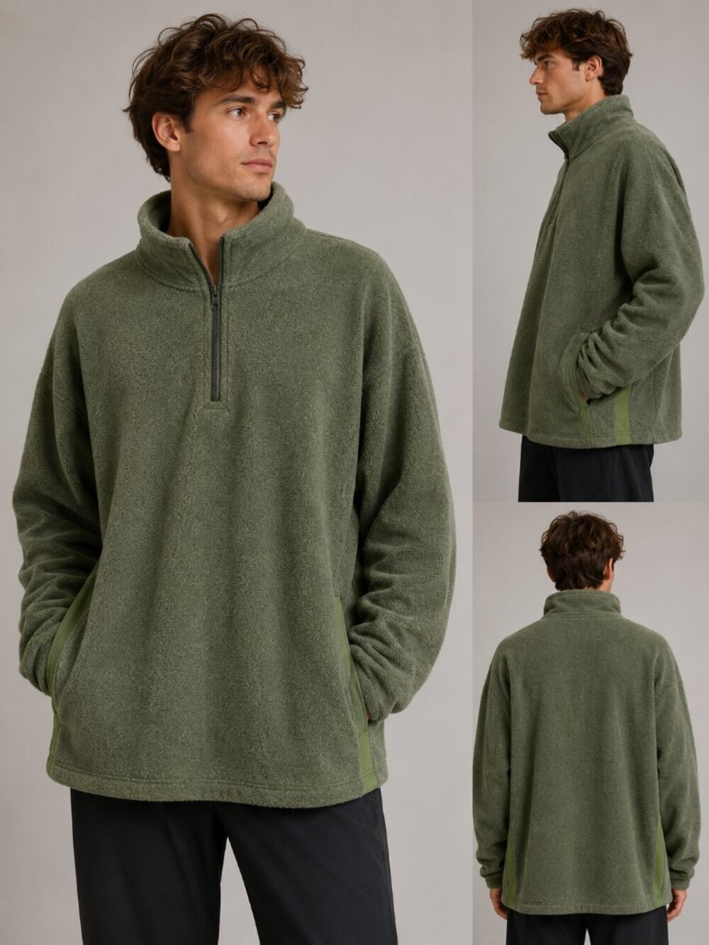 Old Navy Mens XXXL Green Quarter Zip Fleece Pullover Sweater